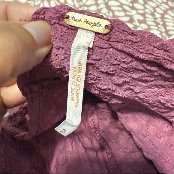 Free People Plum Seersucker Puff Sleeve Blouse - Picture 5 of 7